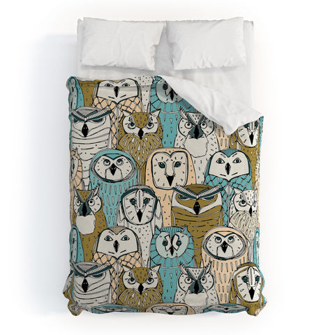 Sharon Turner owls limited gold blue Duvet Cover