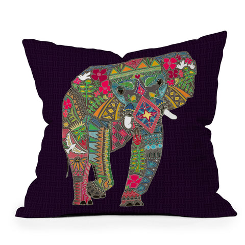 Sharon Turner Painted Elephant Purple Outdoor Throw Pillow