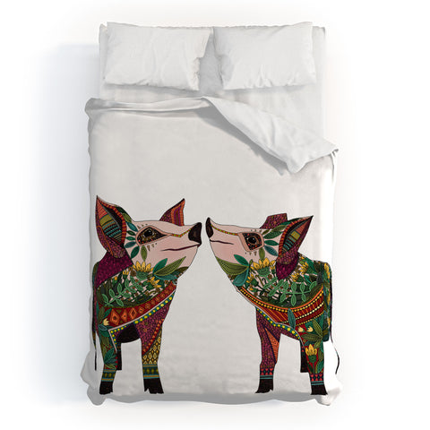 Sharon Turner pig love Duvet Cover