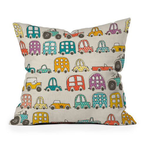 Sharon Turner retro rides eggshell Outdoor Throw Pillow