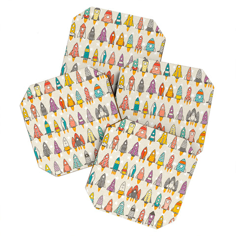 Sharon Turner retro rockets eggshell Coaster Set