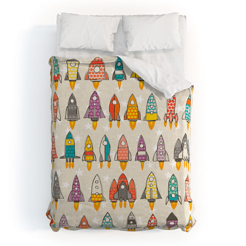 Sharon Turner retro rockets eggshell Duvet Cover