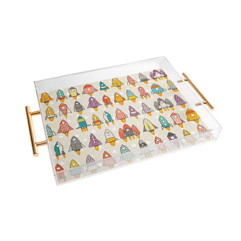 Sharon Turner retro rockets eggshell Acrylic Tray