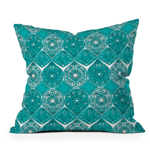 Sharon Turner Saffreya Turquoise Outdoor Throw Pillow
