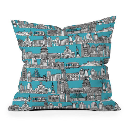 Sharon Turner San Francisco Blue Outdoor Throw Pillow