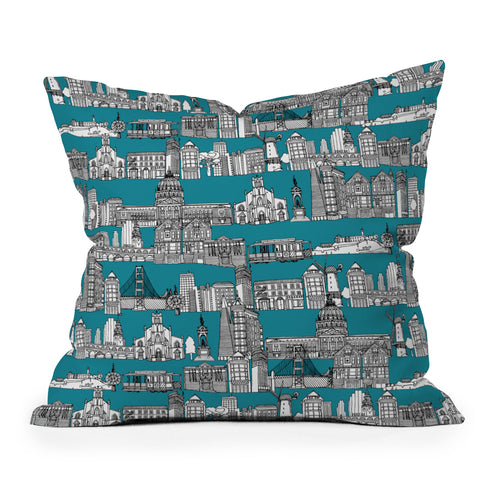 Sharon Turner San Francisco Teal Outdoor Throw Pillow