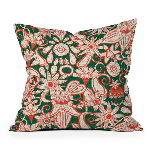Sharon Turner sarilmak green orange Outdoor Throw Pillow