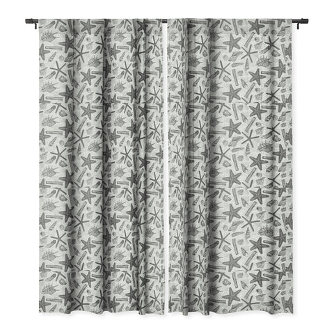 Sharon Turner seashells and starfish mono Blackout Window Curtain