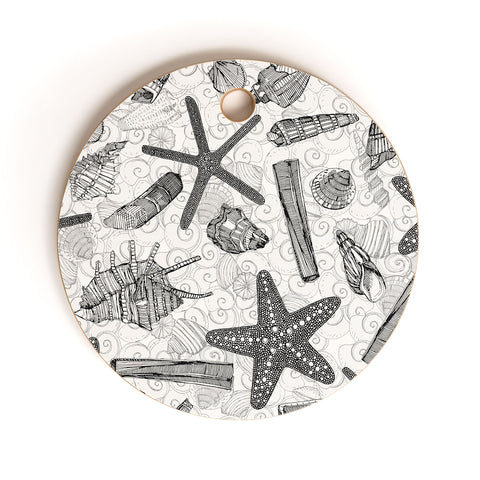 Sharon Turner seashells and starfish mono Cutting Board Round