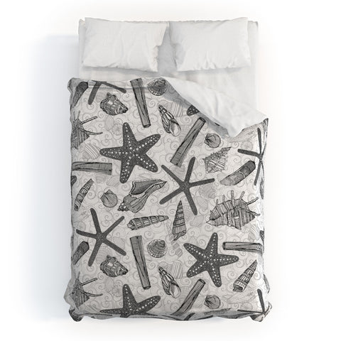 Sharon Turner seashells and starfish mono Duvet Cover