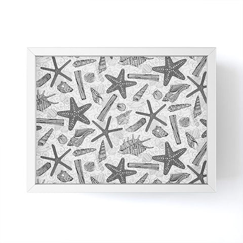 Sharon Turner seashells and starfish mono Framed Mini Art Print