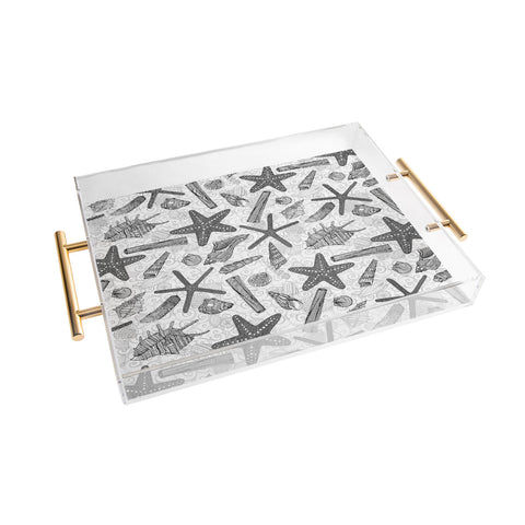 Sharon Turner seashells and starfish mono Acrylic Tray