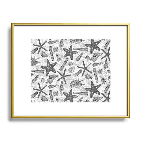 Sharon Turner seashells and starfish mono Metal Framed Art Print