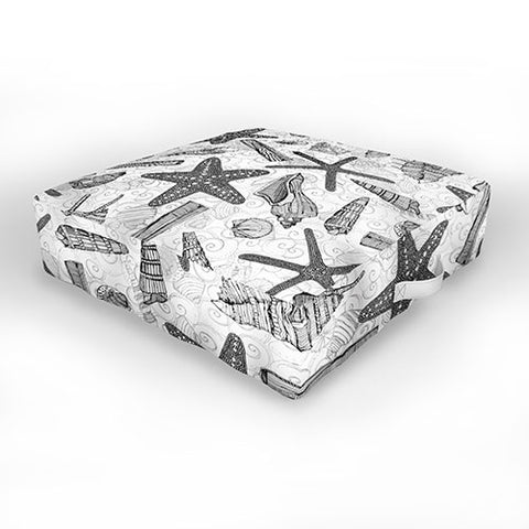 Sharon Turner seashells and starfish mono Outdoor Floor Cushion
