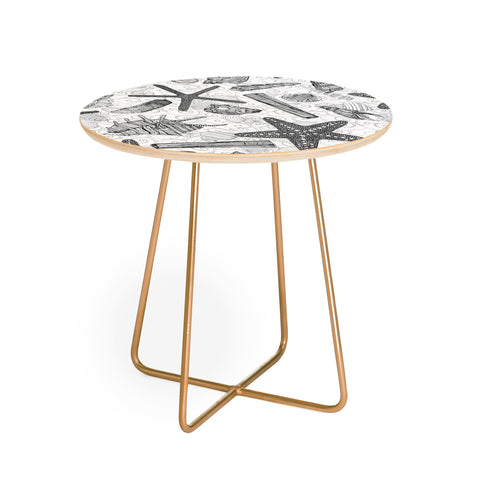 Sharon Turner seashells and starfish mono Round Side Table