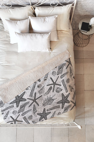 Sharon Turner seashells and starfish mono Fleece Throw Blanket