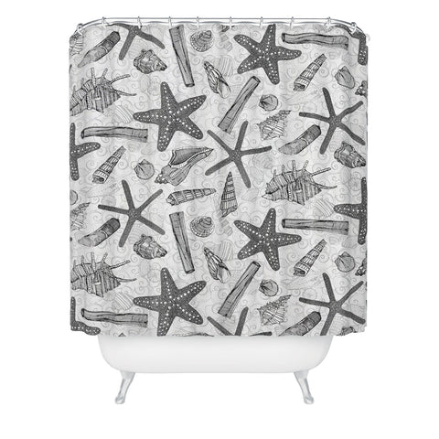 Sharon Turner seashells and starfish mono Shower Curtain