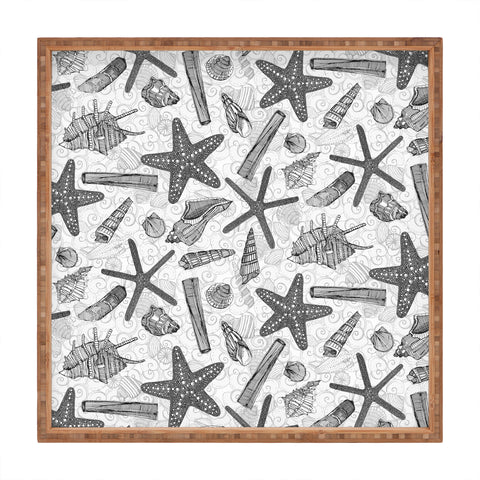 Sharon Turner seashells and starfish mono Square Tray