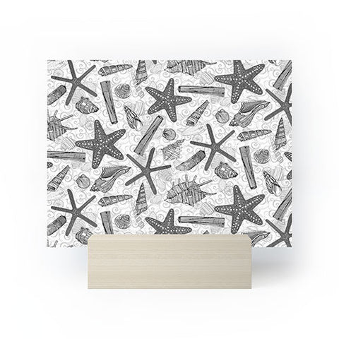 Sharon Turner seashells and starfish mono Mini Art Print
