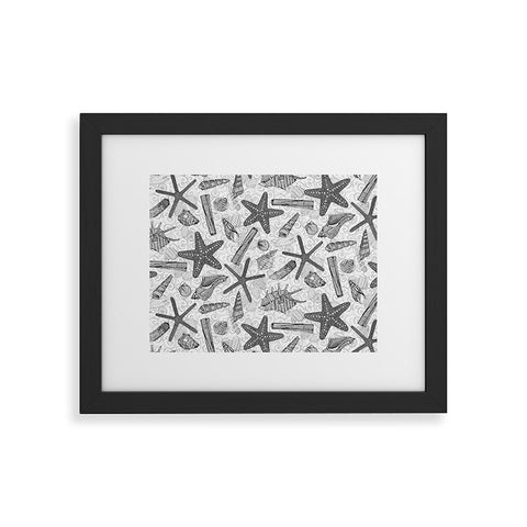 Sharon Turner seashells and starfish mono Framed Art Print