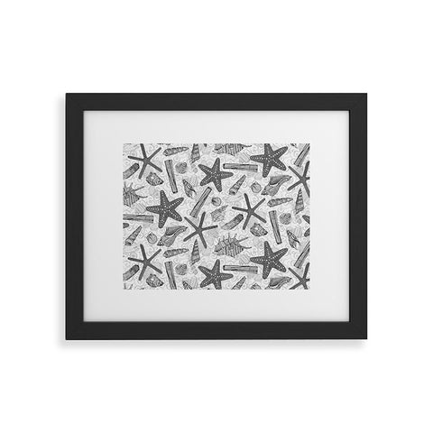 Sharon Turner seashells and starfish mono Framed Art Print