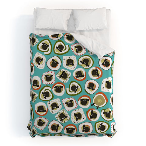 Sharon Turner sheep sushi blue Duvet Cover