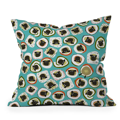 Sharon Turner sheep sushi blue Outdoor Throw Pillow