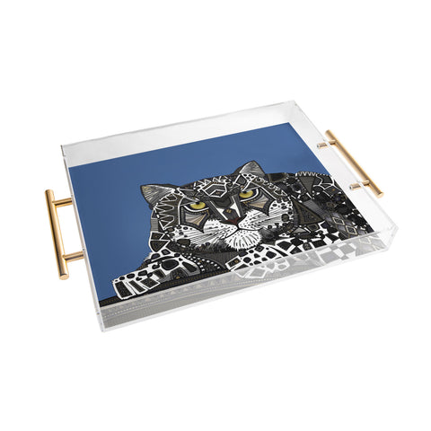 Sharon Turner snow leopard blue Acrylic Tray
