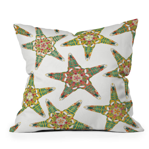 Sharon Turner starfish flowers off white Outdoor Throw Pillow