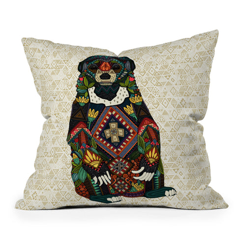 Sharon Turner sun bear geo almond Outdoor Throw Pillow