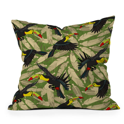 Sharon Turner toucan feather jungle Outdoor Throw Pillow