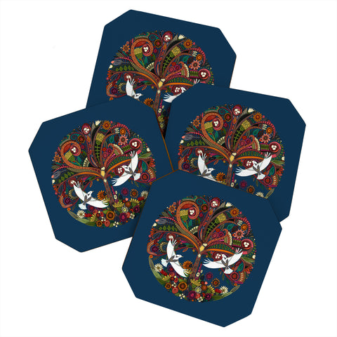 Sharon Turner tree of life blue Coaster Set