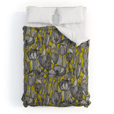 Sharon Turner tulip decay chartreuse Duvet Cover