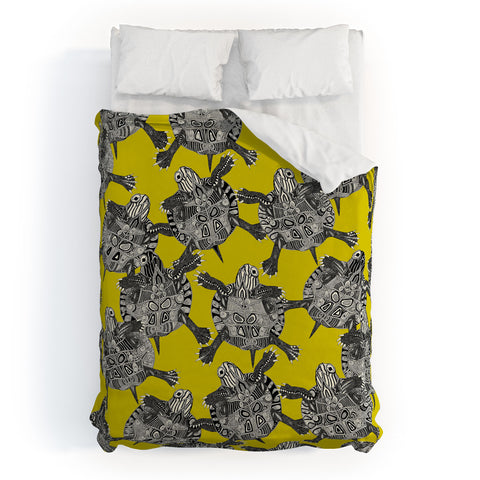 Sharon Turner turtle party citron Duvet Cover