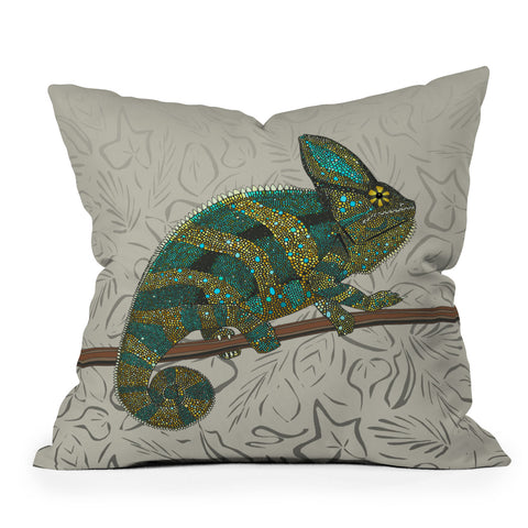 Sharon Turner veiled chameleon stone Outdoor Throw Pillow