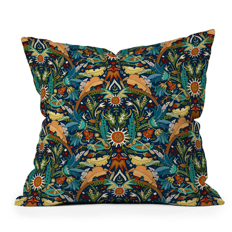 Sharon Turner Victorian damask midnight Outdoor Throw Pillow