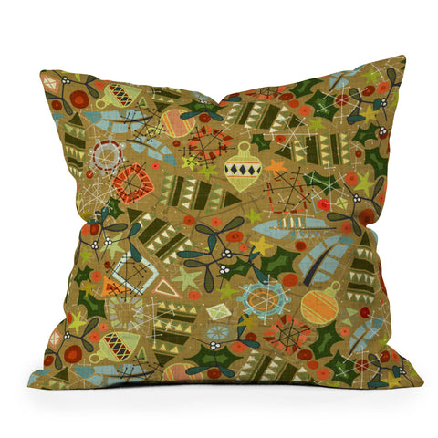 Sharon Turner vintage christmas gold Outdoor Throw Pillow