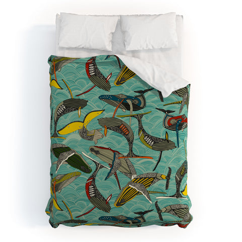 Sharon Turner whales and waves Duvet Cover