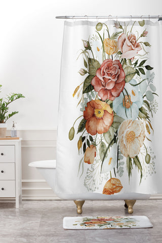 Shealeen Louise Roses and Poppies Light Shower Curtain And Mat