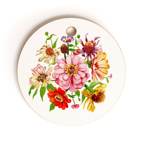 Shealeen Louise Zinnia Wildflower Floral Paint Cutting Board Round