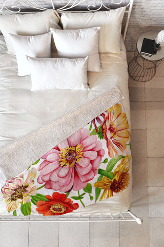 Shealeen Louise Zinnia Wildflower Floral Paint Fleece Throw Blanket