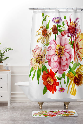 Shealeen Louise Zinnia Wildflower Floral Paint Shower Curtain And Mat