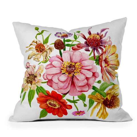 Shealeen Louise Zinnia Wildflower Floral Paint Throw Pillow