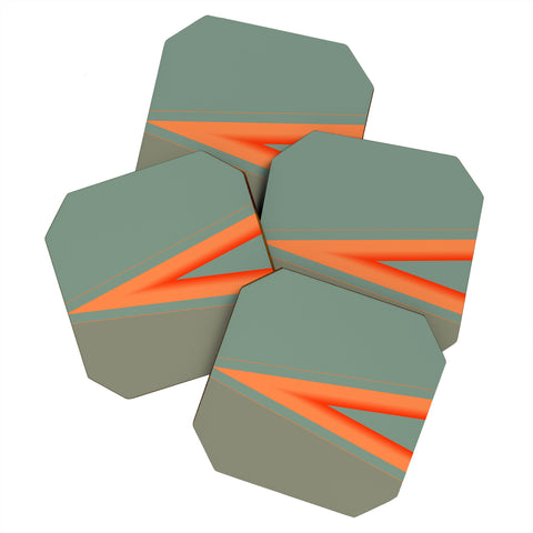 Sheila Wenzel-Ganny Army Green Orange Stripe Coaster Set