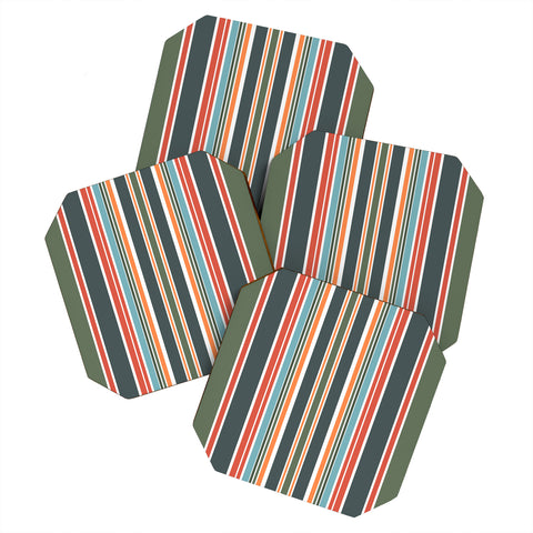 Sheila Wenzel-Ganny Army Green Orange Stripes Coaster Set
