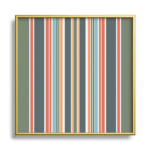Sheila Wenzel-Ganny Army Green Orange Stripes Square Metal Framed Art Print