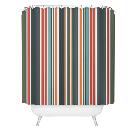 Sheila Wenzel-Ganny Army Green Orange Stripes Shower Curtain