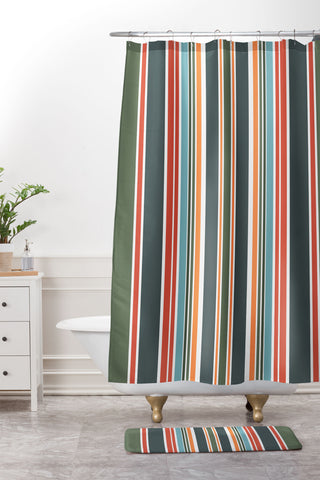 Sheila Wenzel-Ganny Army Green Orange Stripes Shower Curtain And Mat
