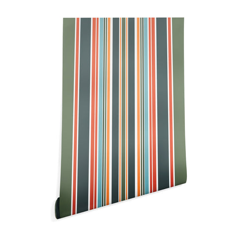Sheila Wenzel-Ganny Army Green Orange Stripes Wallpaper
