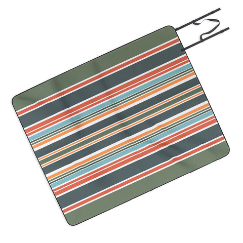 Sheila Wenzel-Ganny Army Green Orange Stripes Picnic Blanket